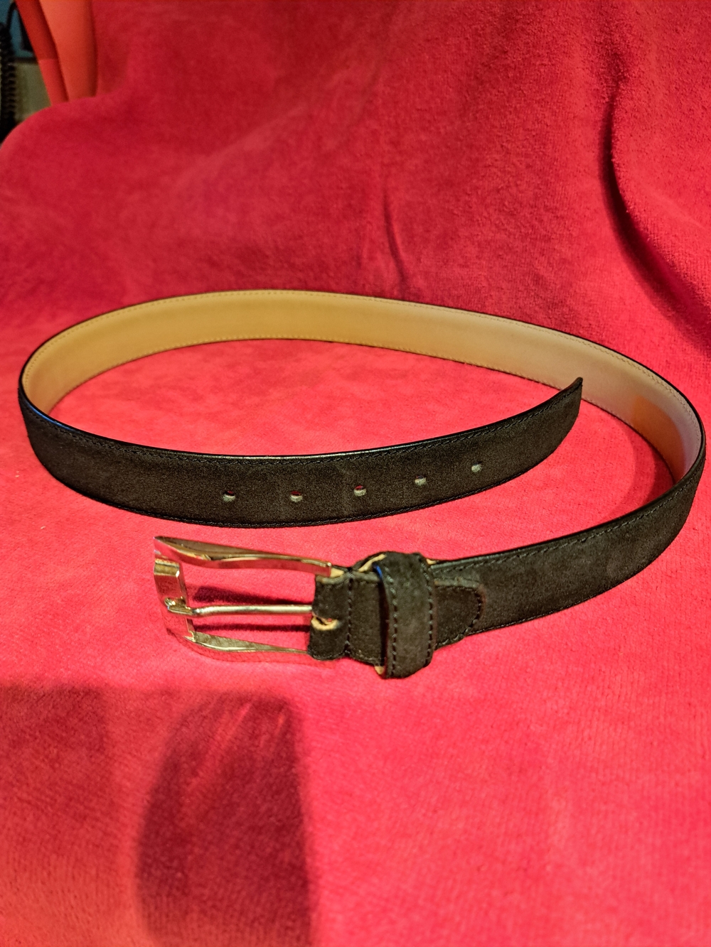 Pal Zileri Black Suede Belt with Gold Buckle